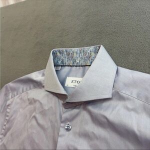 Eton Shirt Super Slim 15.5 39 Men's Button Up Long Sleeve Flip Cuffs Blue Twill